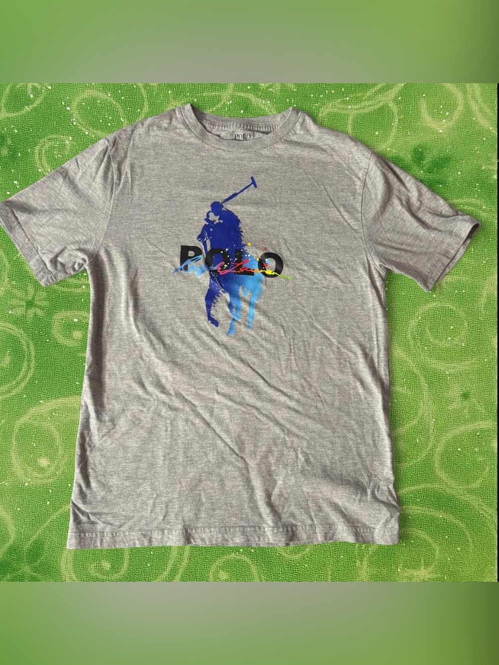 Polo by Ralph Lauren Kids Gray Tee with Vibrant Blue Logo